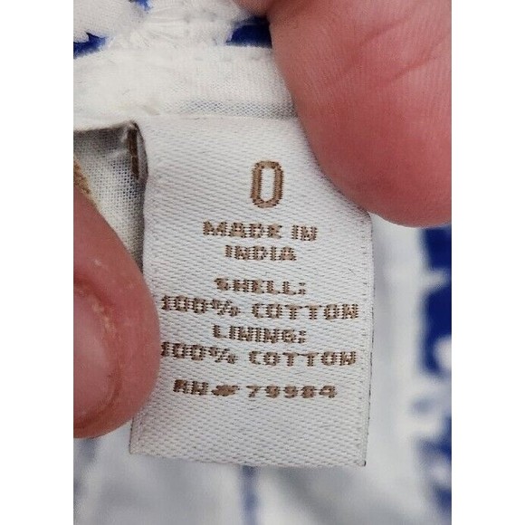 Chico's Size 0 Small White Royal‎ Blue 100% Cotton Eyelet Open Front Jacket - Picture 10 of 11